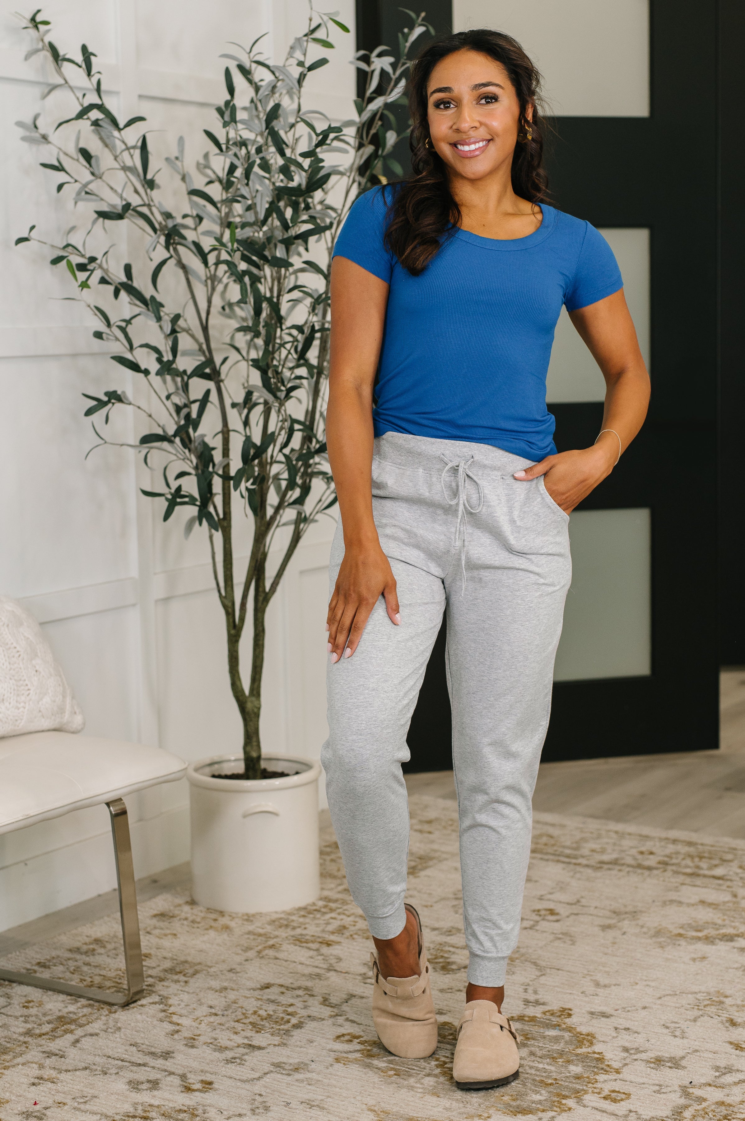 Zenana Sweat It High Waisted Joggers in Heather Grey Womens