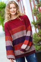 Haptics Burgundy & Navy Stripe Oversized Sweater Haptics