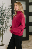 Sweater Weather Half Zip High Neck Pullover in Cabernet Womens