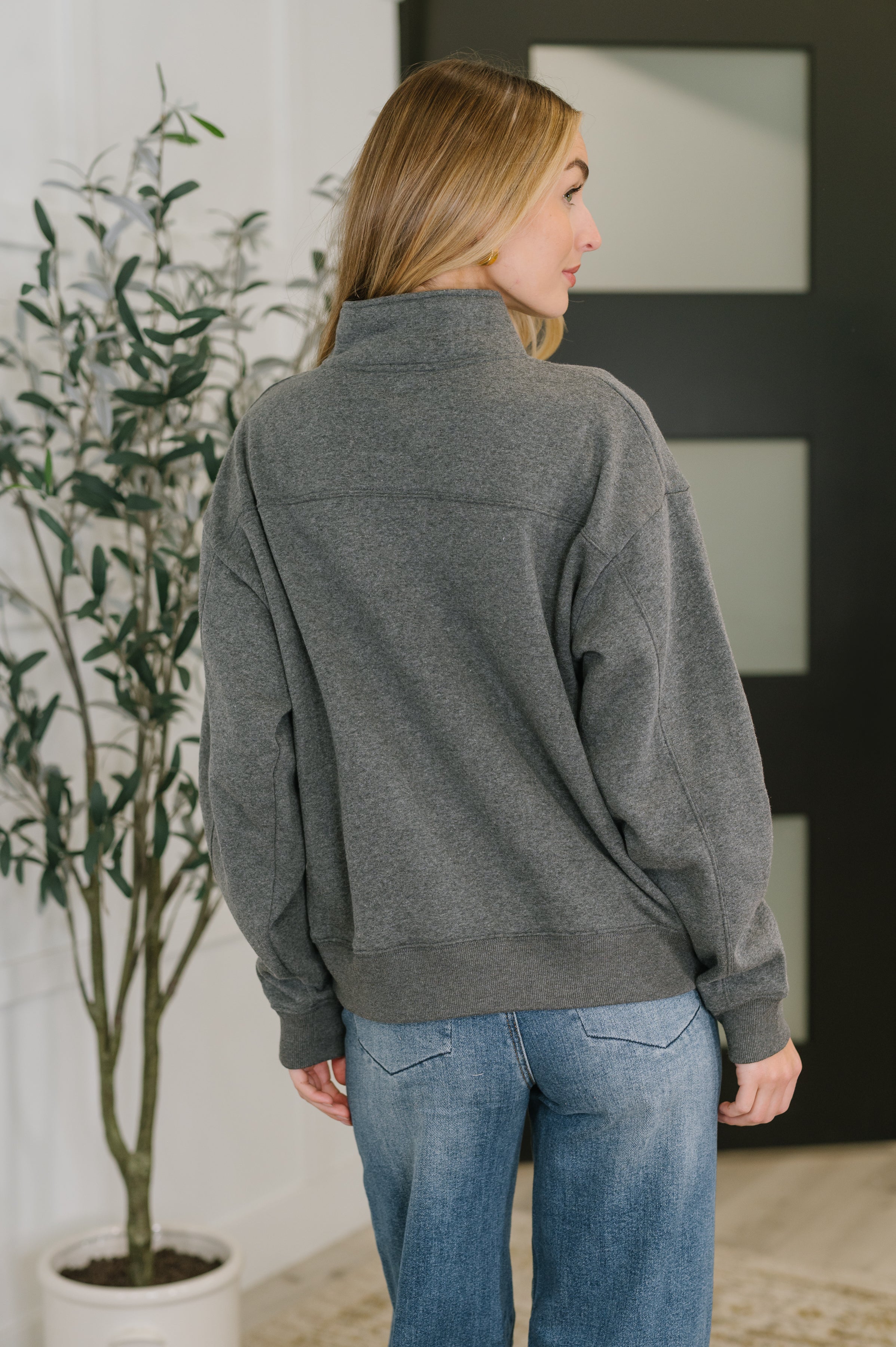 Sweater Weather Half Zip High Neck Pullover in Charcoal Womens