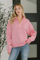 Sweater Weather Half Zip High Neck Pullover in Dark Pink Womens
