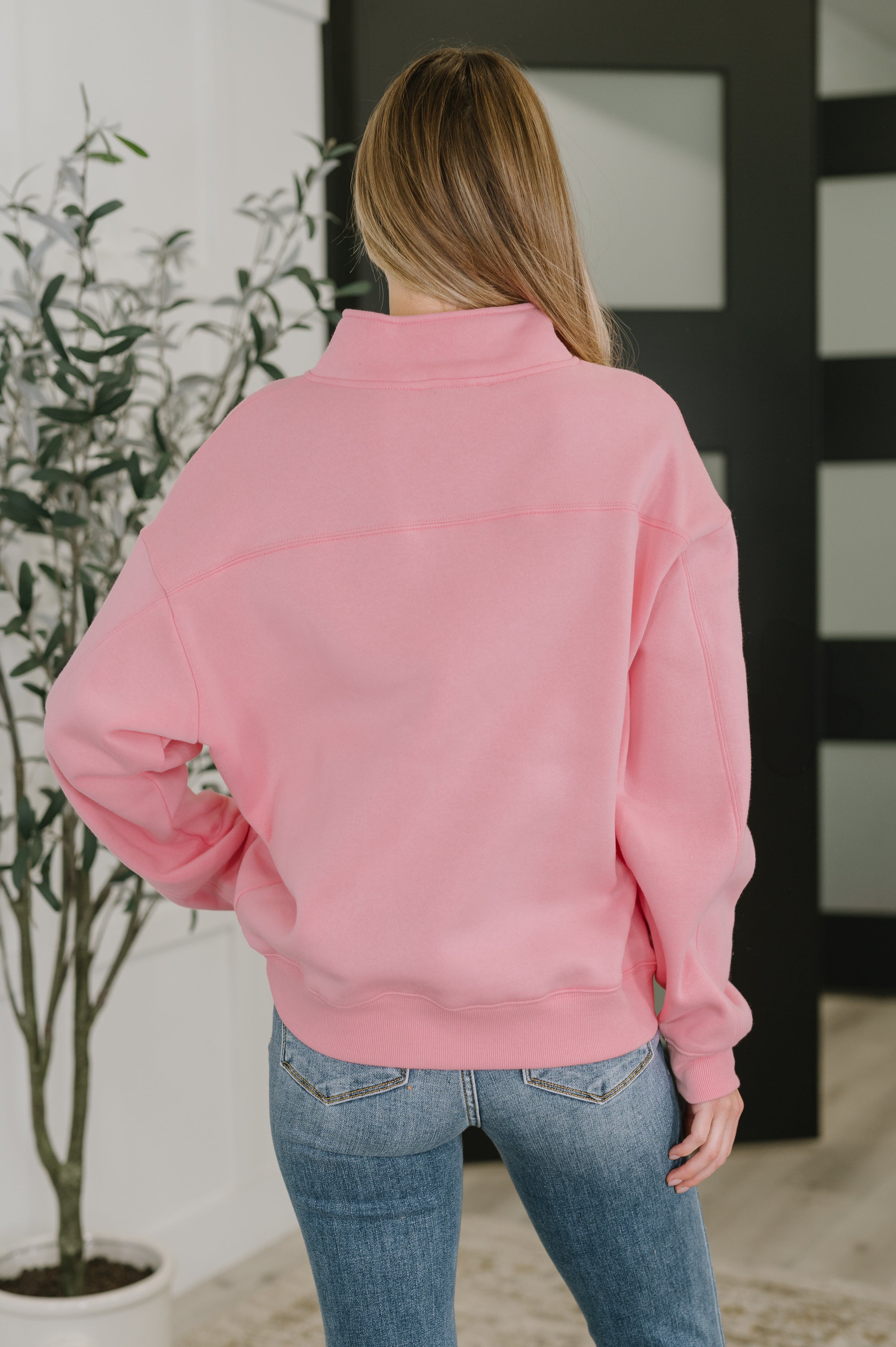 Sweater Weather Half Zip High Neck Pullover in Dark Pink Womens