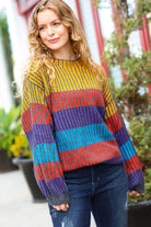 Haptics Mustard & Cerulean Stripe Oversized Sweater Shirts & Tops