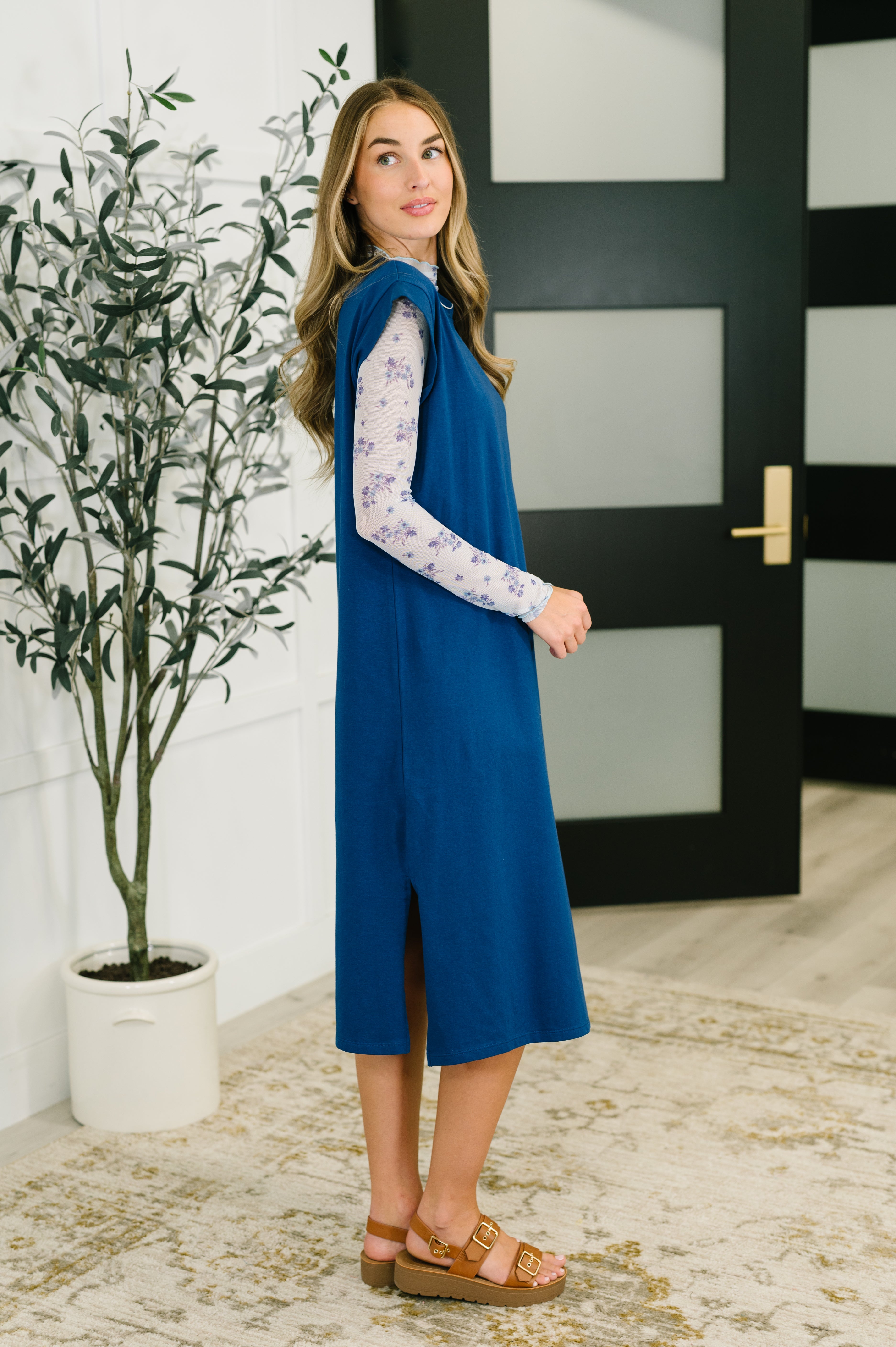 Zenana Sweet Like That Casual Dress in Light Navy Womens