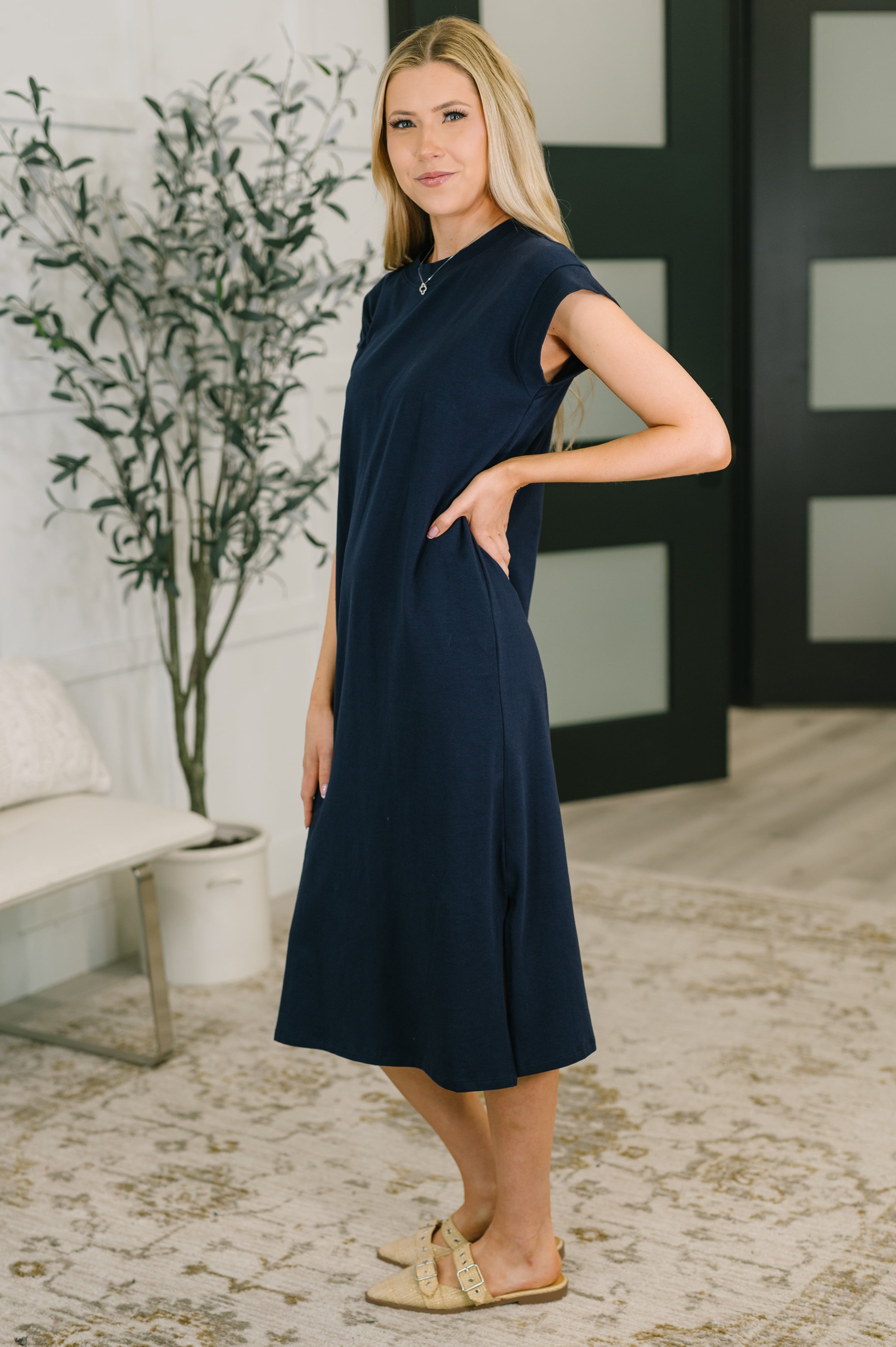 Zenana Sweet Like That Casual Dress in Navy Womens