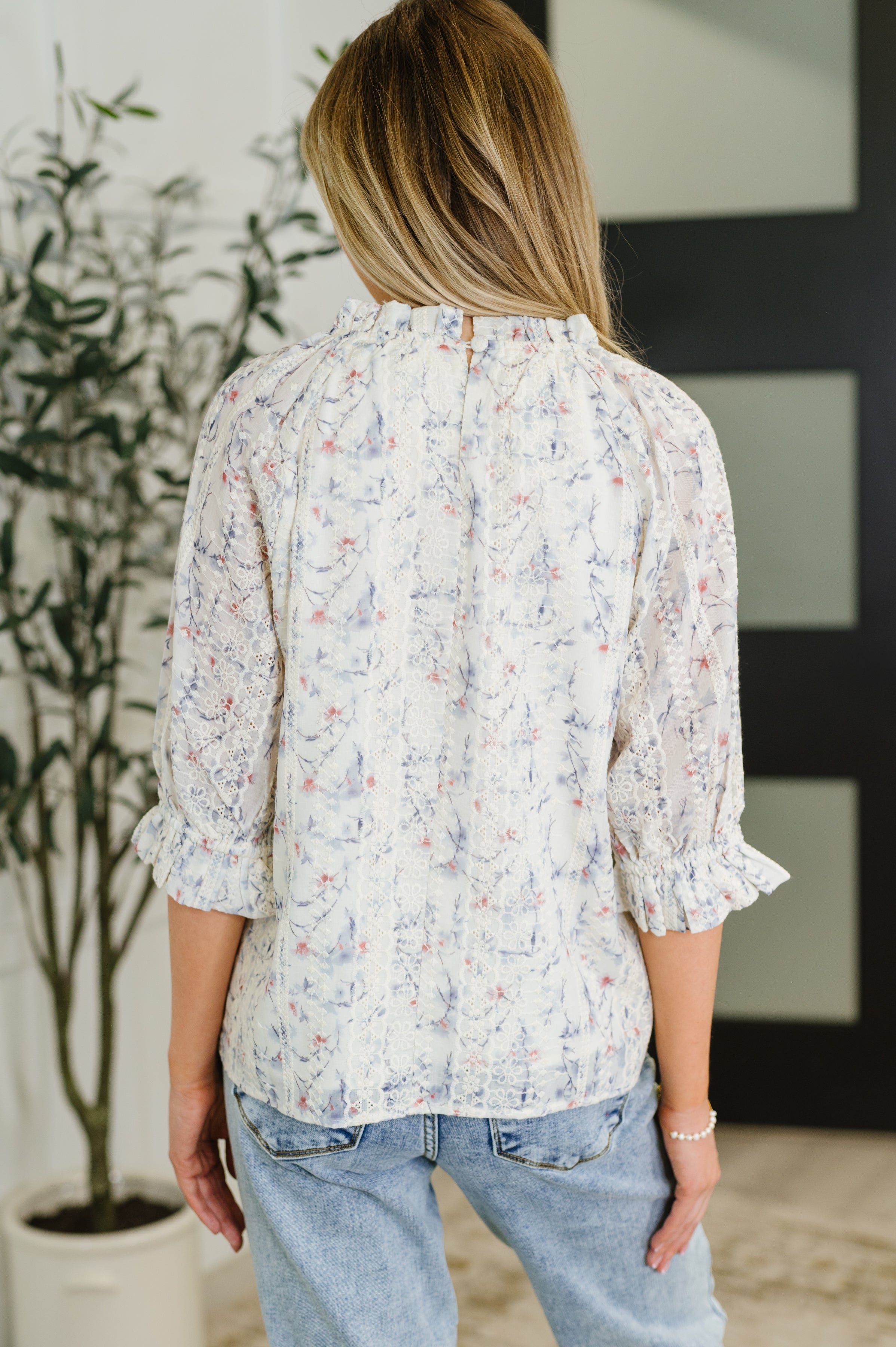 Lovelo Sweet Ruffle Affair High Neck Blouse in Blue Womens