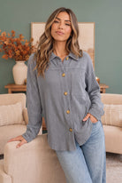 Reborn J Dreamy Boyfriend Shacket in Slate Blue
