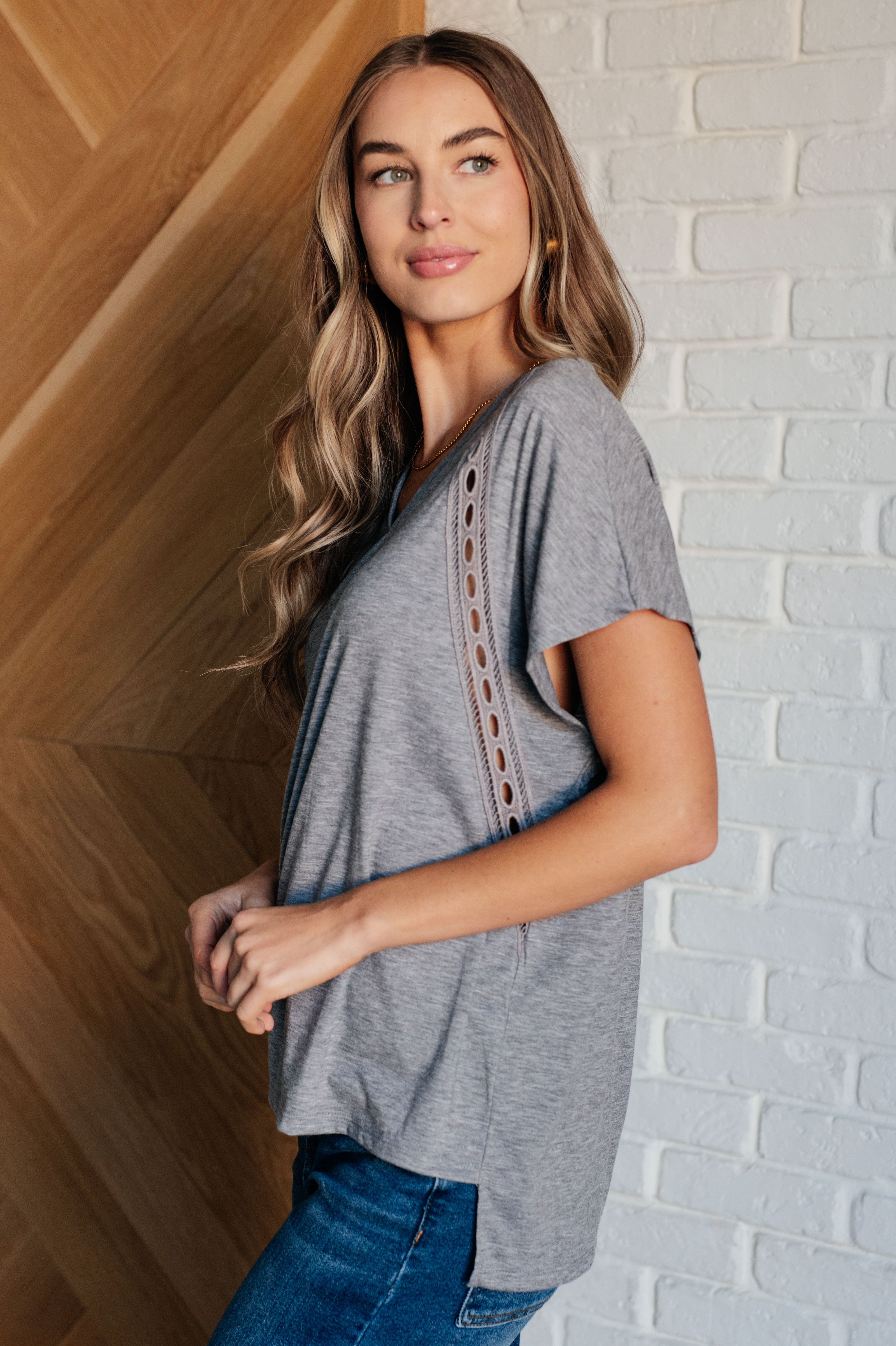 One Eleven North Take it Easy Eyelet Trim Top Shirts & Tops