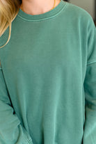 Zenana Talk Cozy to Me Stepped Hem Pullover in Dark Green Womens
