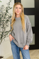 Zenana Talk Cozy to Me Stepped Hem Pullover in Sleet Womens