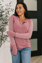 7th Ray Talk to Me Long Sleeve Henley in Vintage Marsala Womens