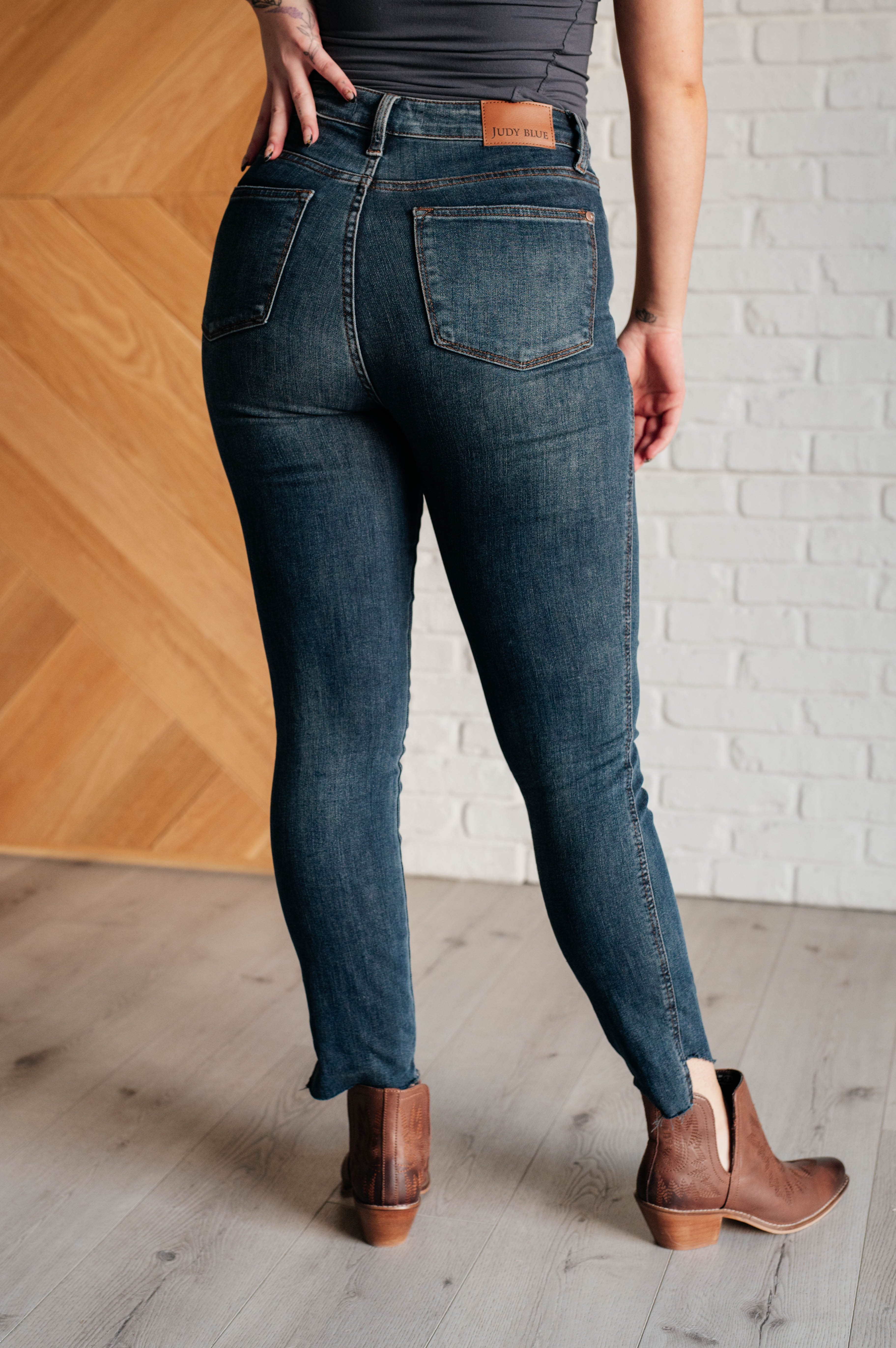 Judy Blue Tessa High Rise Tummy Control Top Step Hem Skinny Jeans Jeans