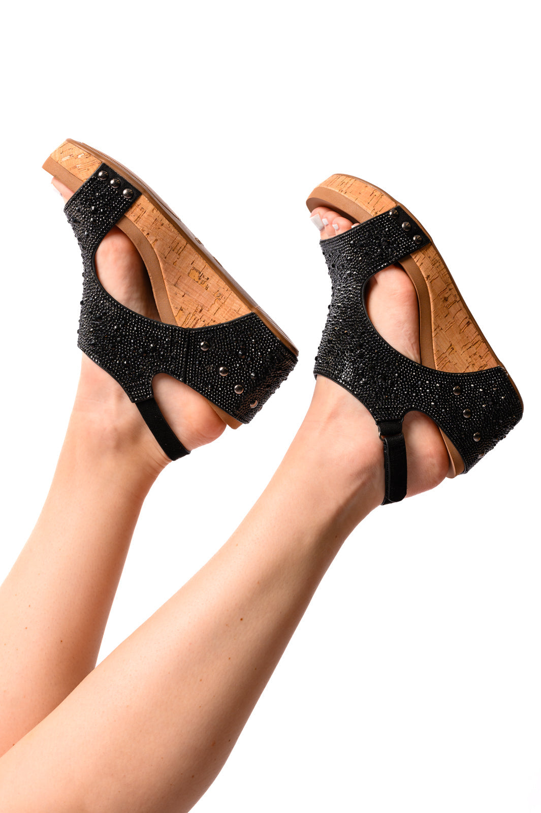 Corkeys Ashley Wedge Sandals in Black Rhinestone Ave Shops