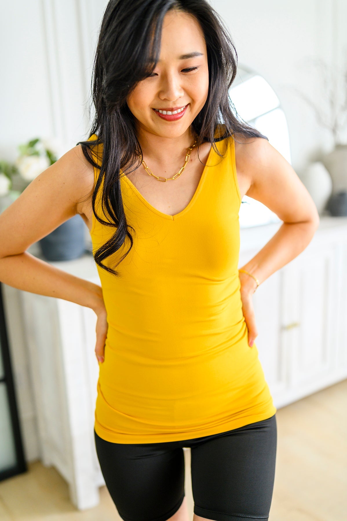 Yelete The Basics Reversible Longline Tank in Mustard Ave Shops