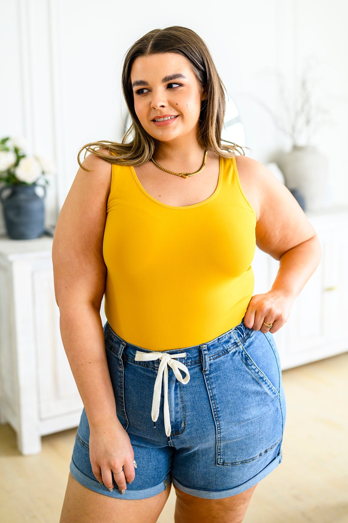 Yelete The Basics Reversible Longline Tank in Mustard Ave Shops