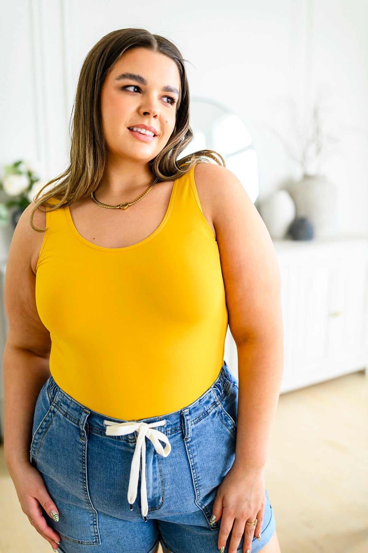 Yelete The Basics Reversible Longline Tank in Mustard Ave Shops