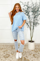 Andree by Unit The Layback Relaxed Basic Tee in Light Blue Womens