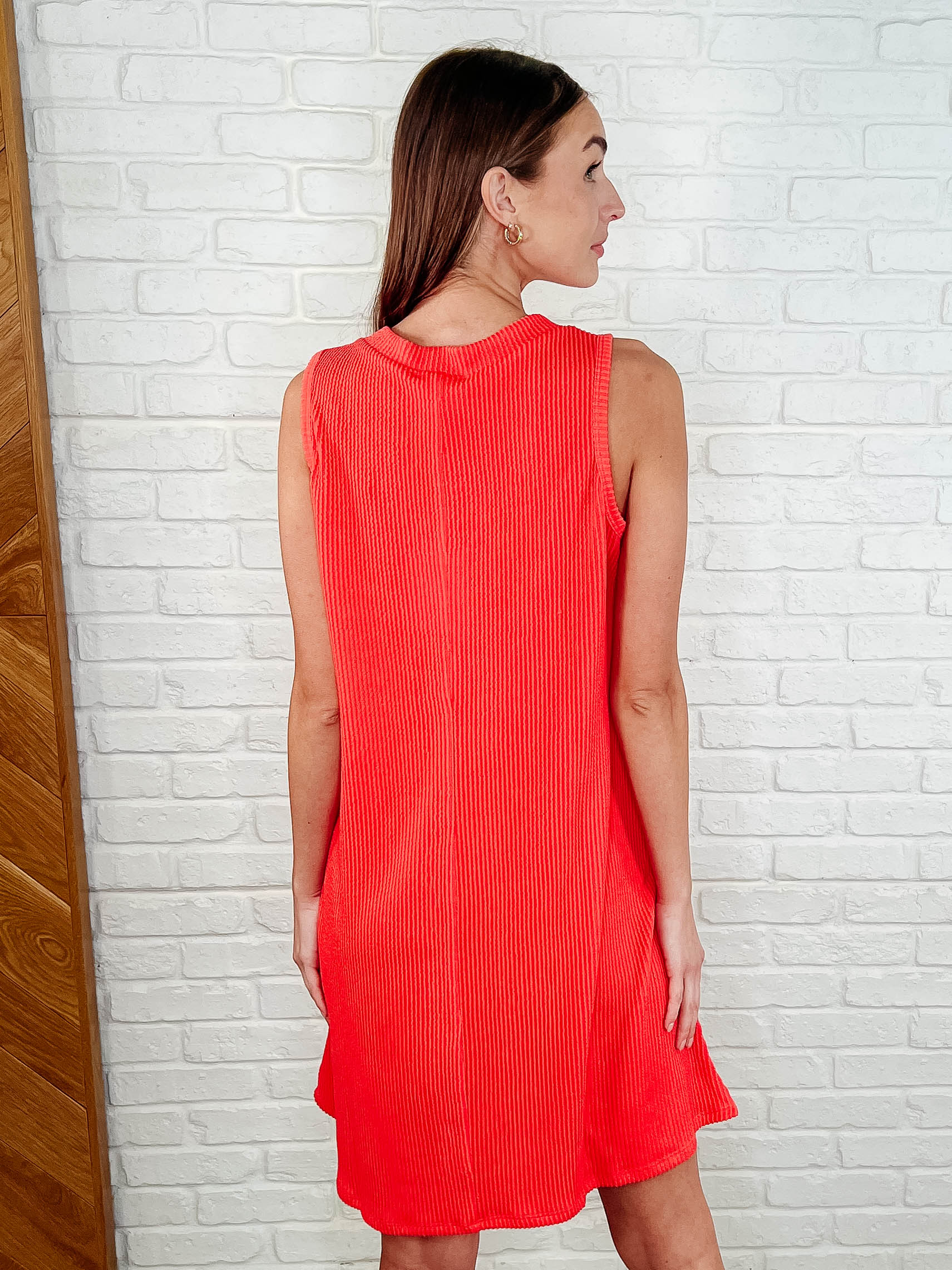 Andree by Unit The Power I Hold V-Neck Ribbed Knit Dress in Summer Coral Womens
