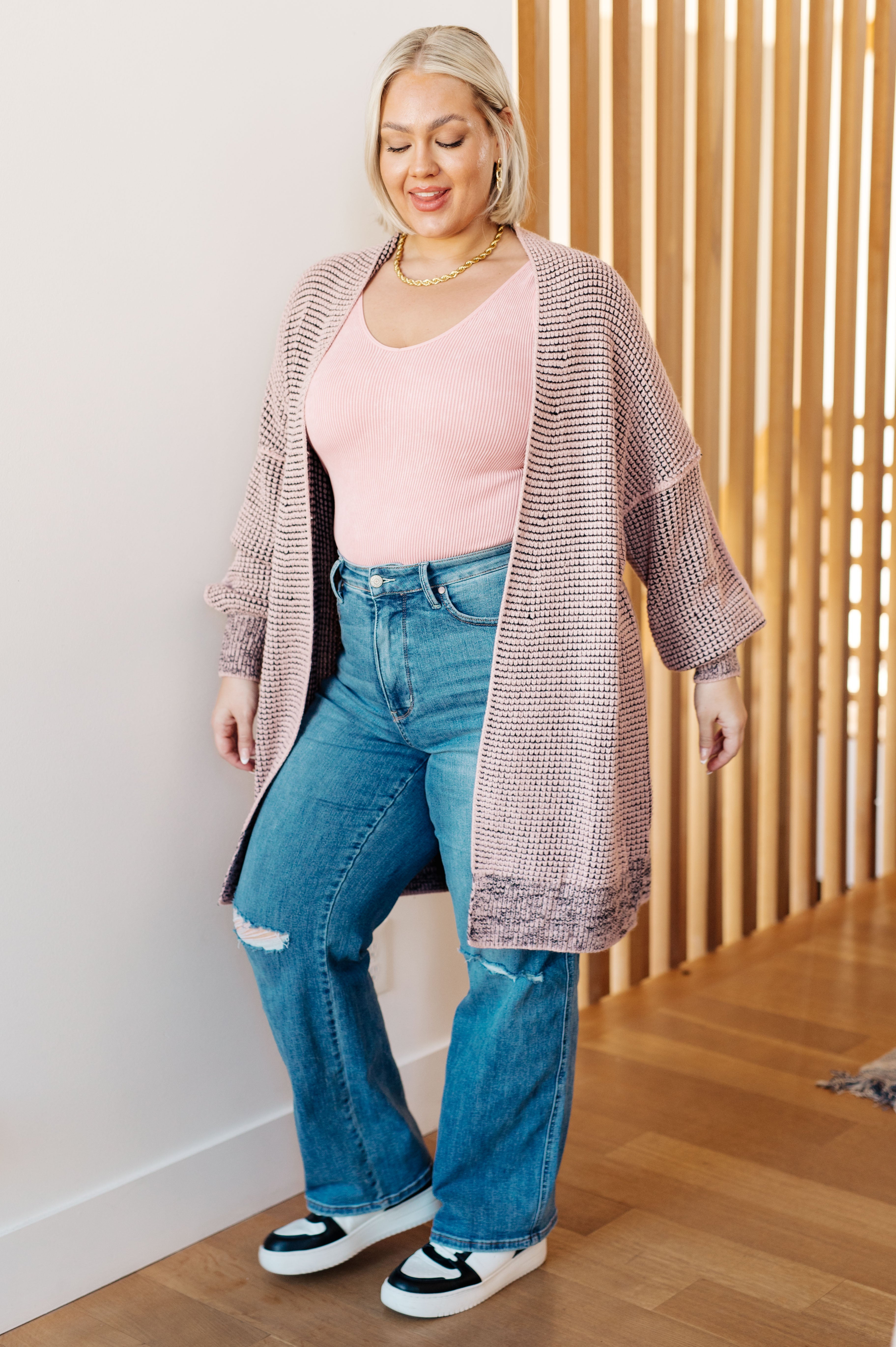 One Eleven North The Way It Was Cardigan in Mauve Layers