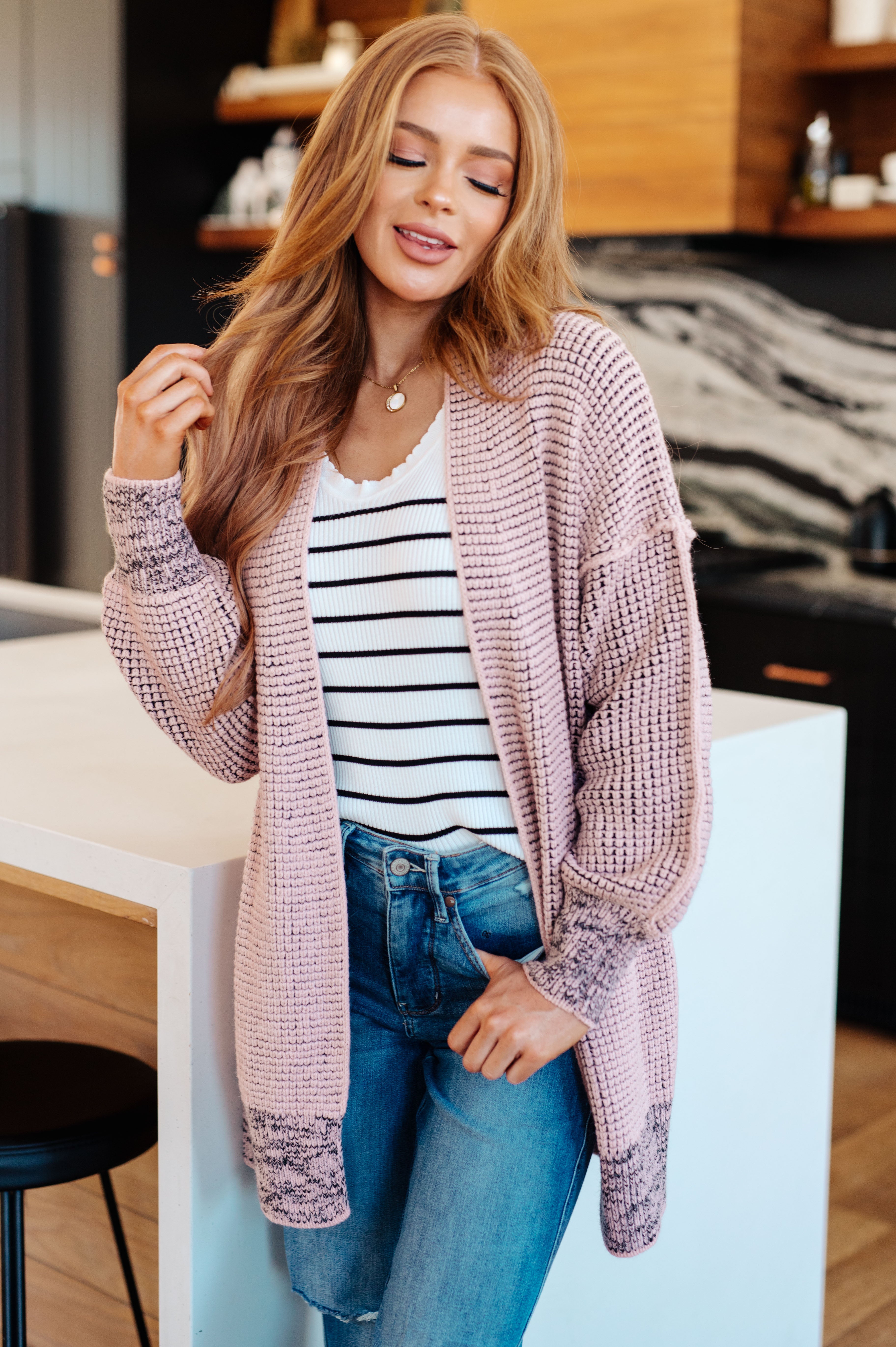 One Eleven North The Way It Was Cardigan in Mauve Layers