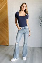 Judy Blue Caroline Mid Rise Tummy Control Top Distressed Flare Jeans Ave Shops