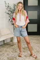 This I Know Henley Contrast Top Womens