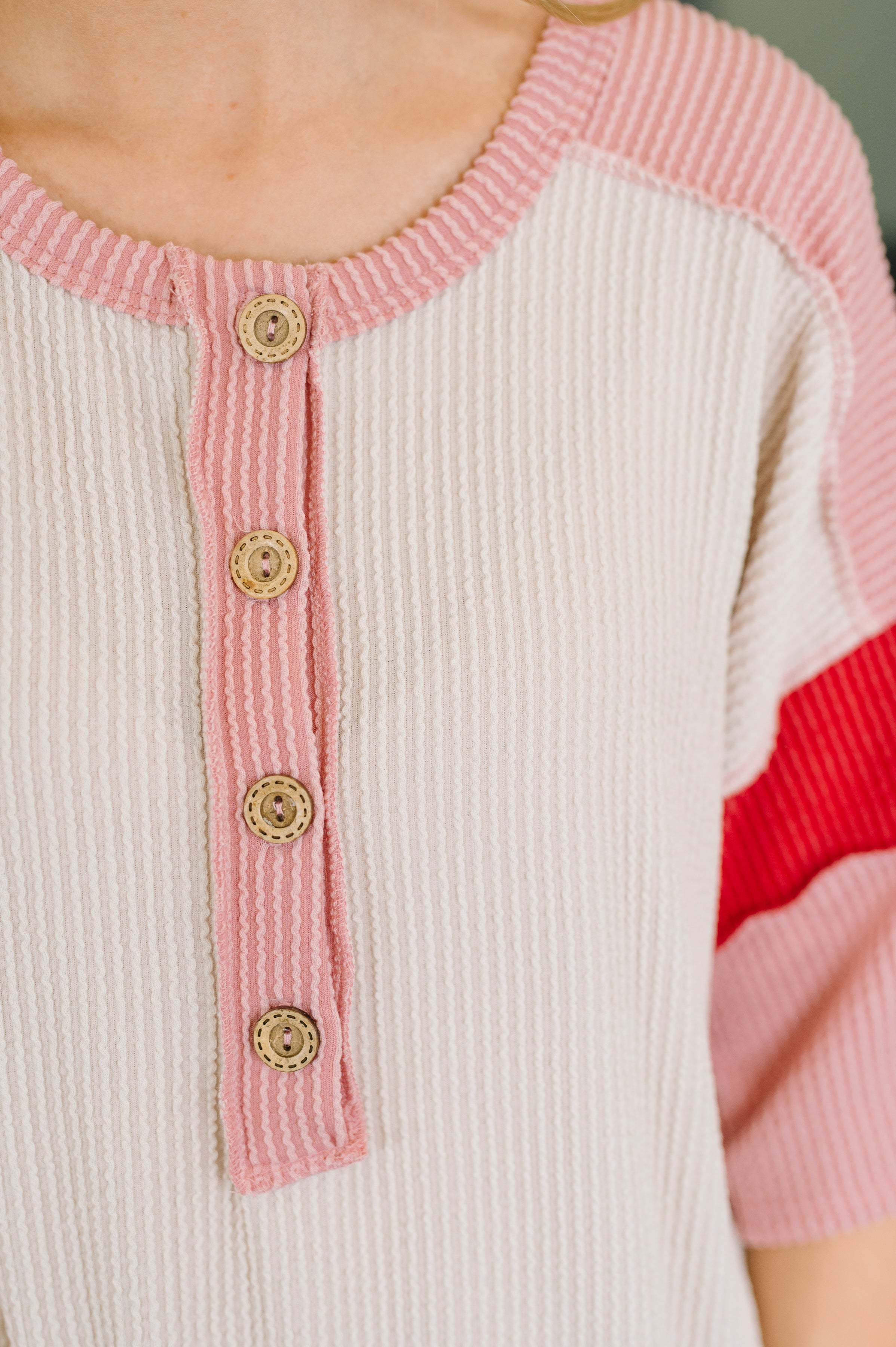 This I Know Henley Contrast Top Womens