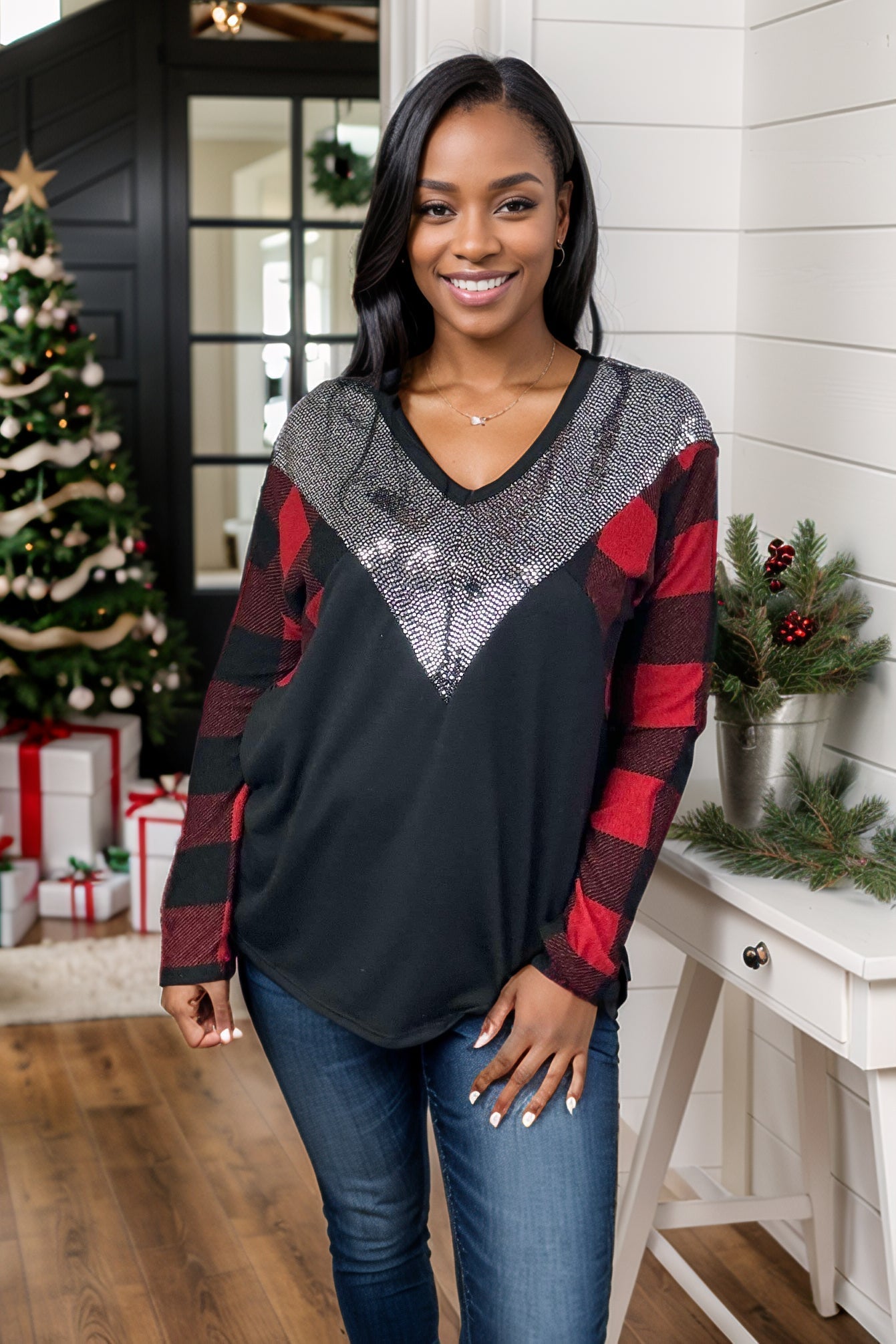 Heimish This Wonderful Life Sequin & Holiday Plaid Pullover