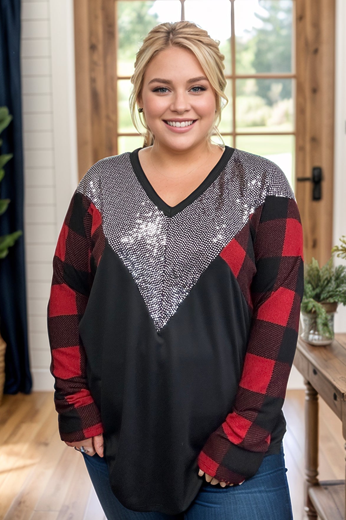 Heimish This Wonderful Life Sequin & Holiday Plaid Pullover