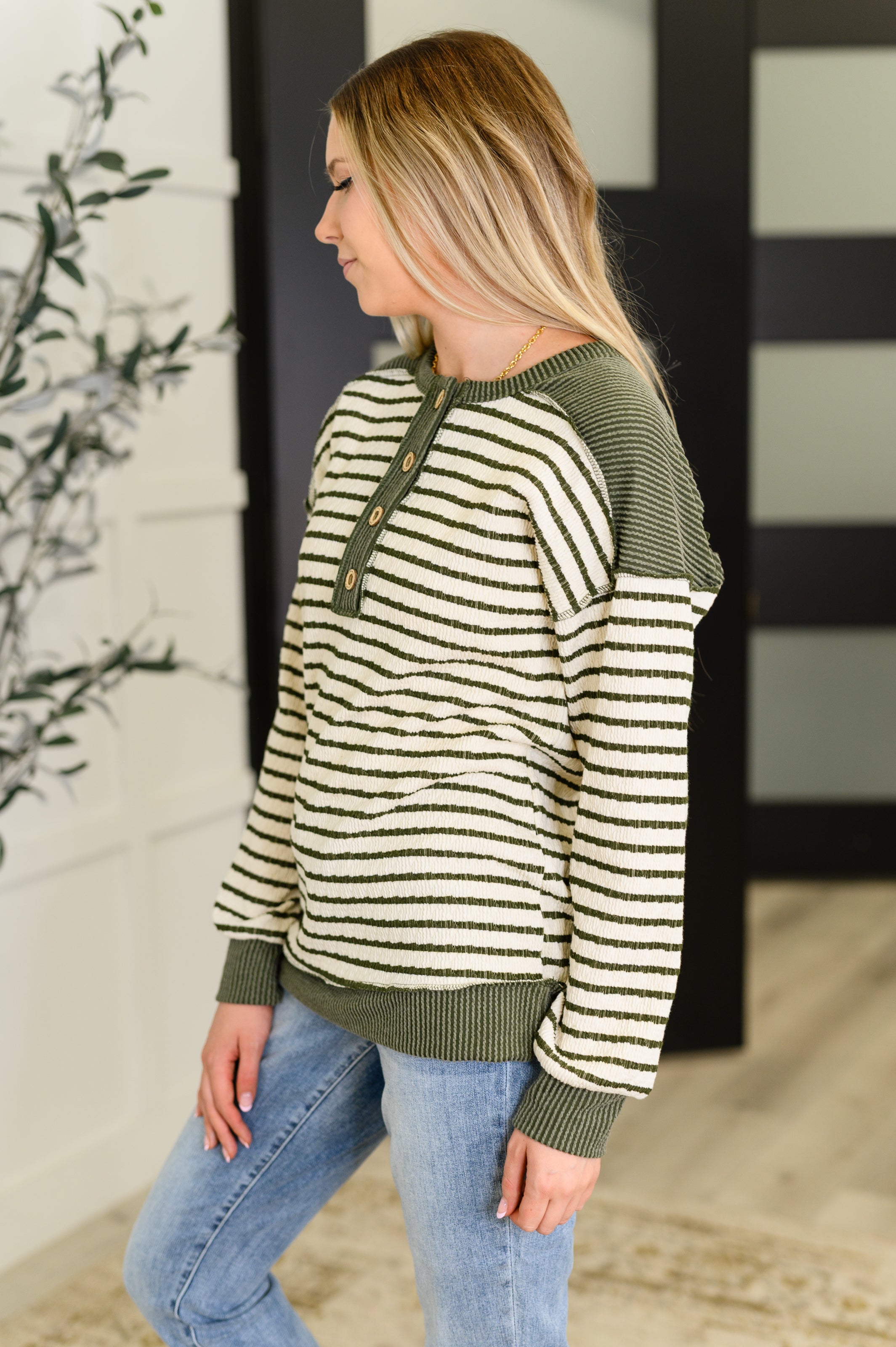 Heimish Timeless Lines Contrast Henley Top Womens