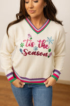 Southern Grace Tis the Season Sequin Cream Sweater Shirts & Tops