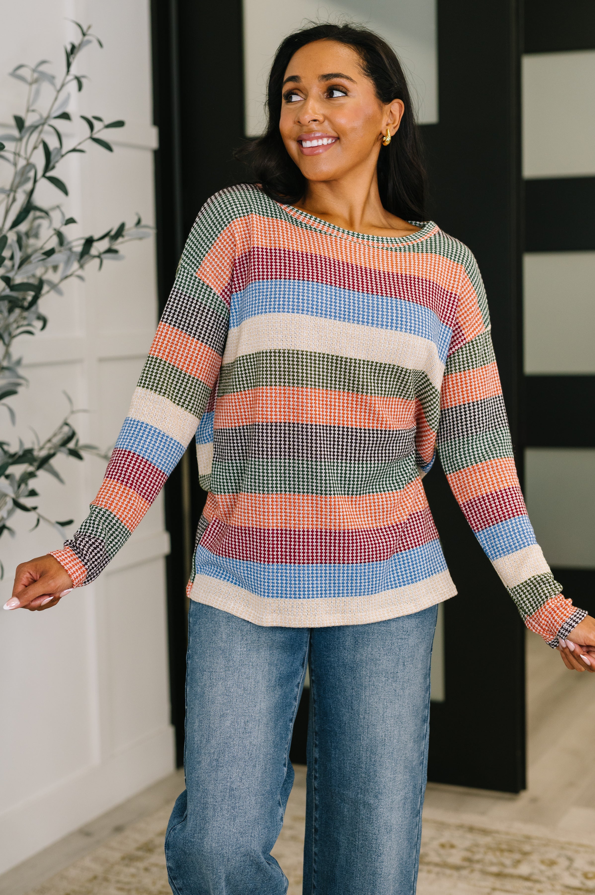 Haptics To Be Determined Drop Shoulder Top in Rust, Olive and Blue Womens