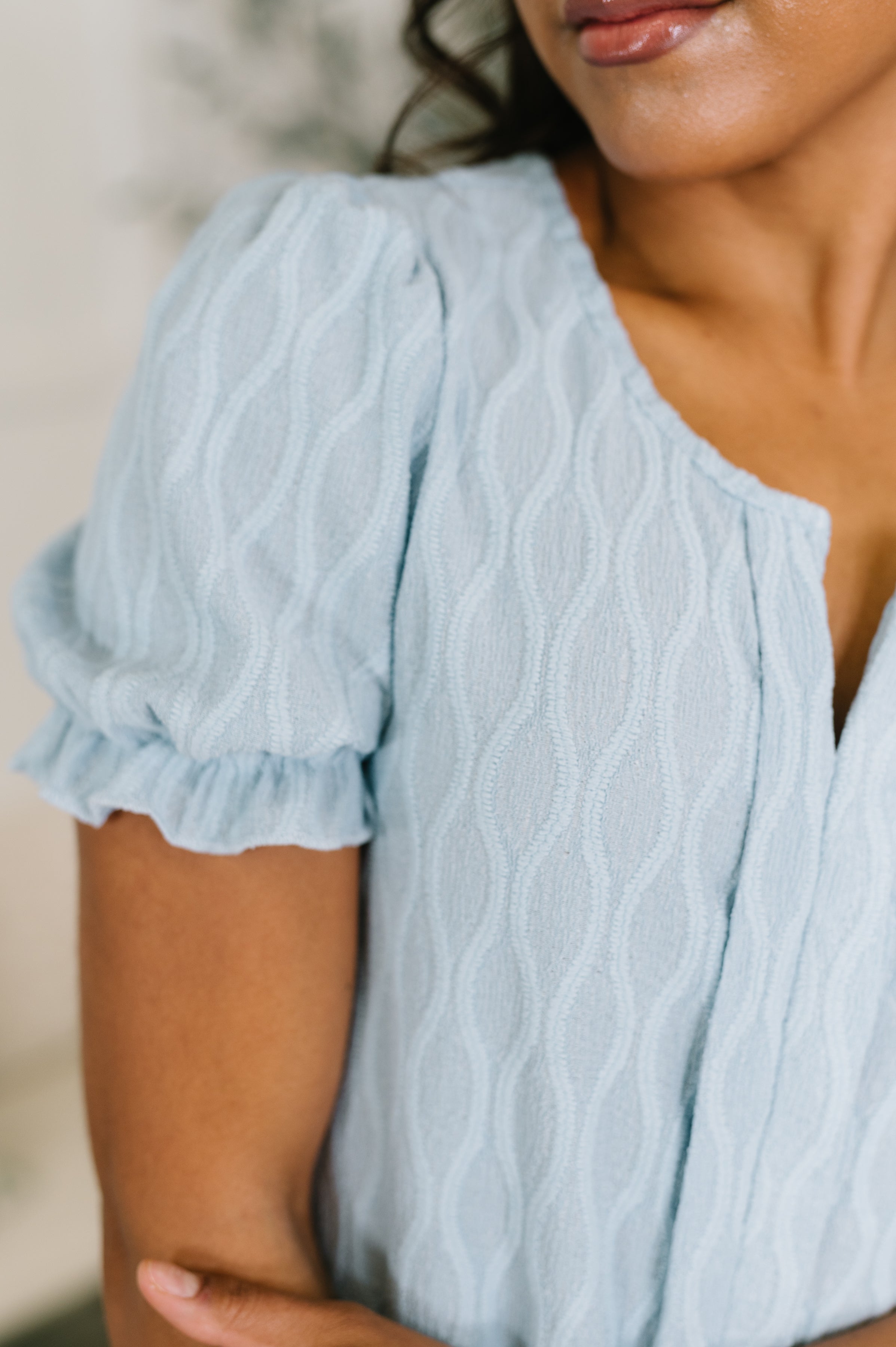 One Eleven North To Call My Own Textured Blouse in Powder Blue Womens