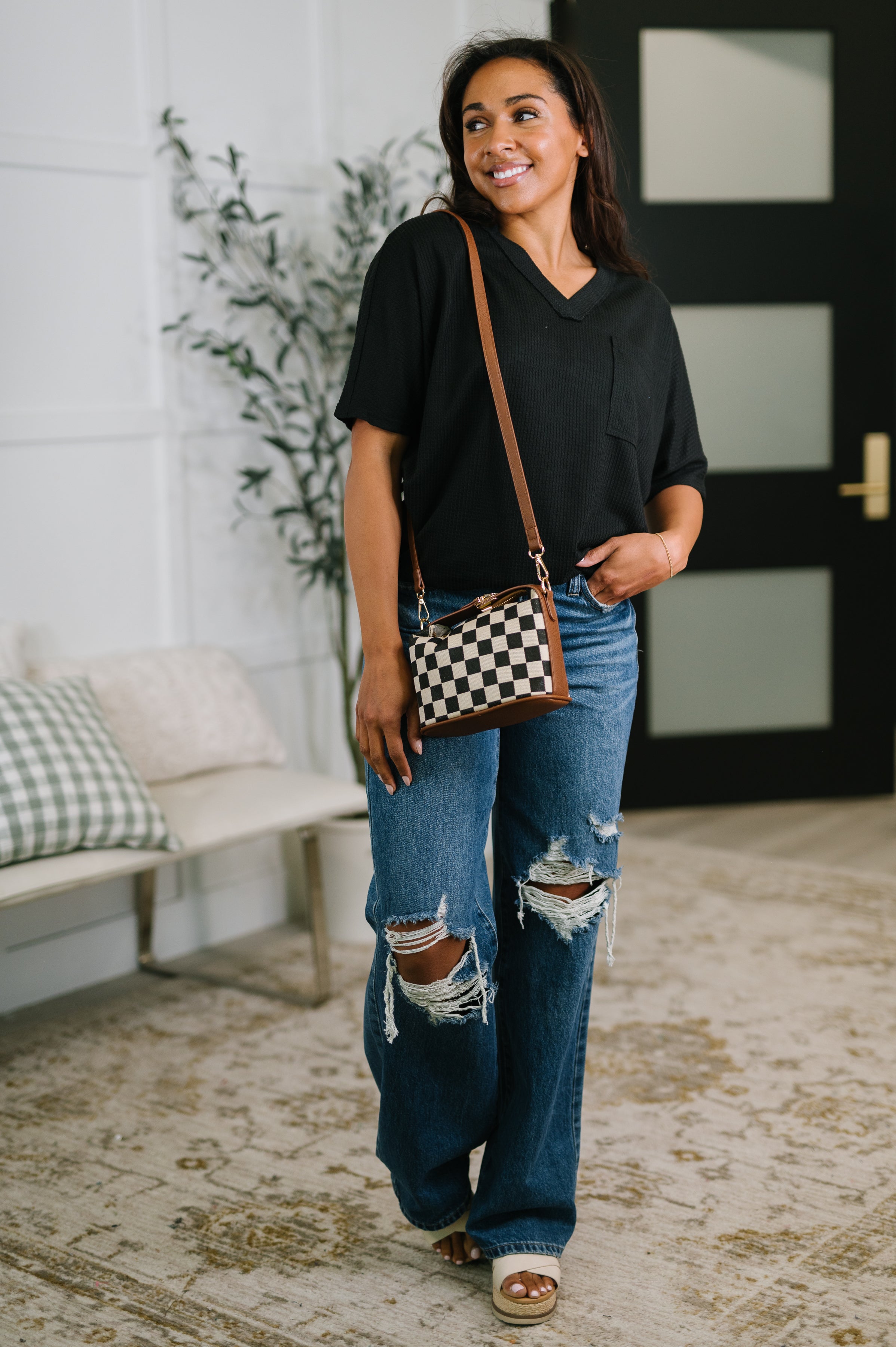 Dear Scarlett Together We're Unlimited Basic V-Neck Tee in Black Womens