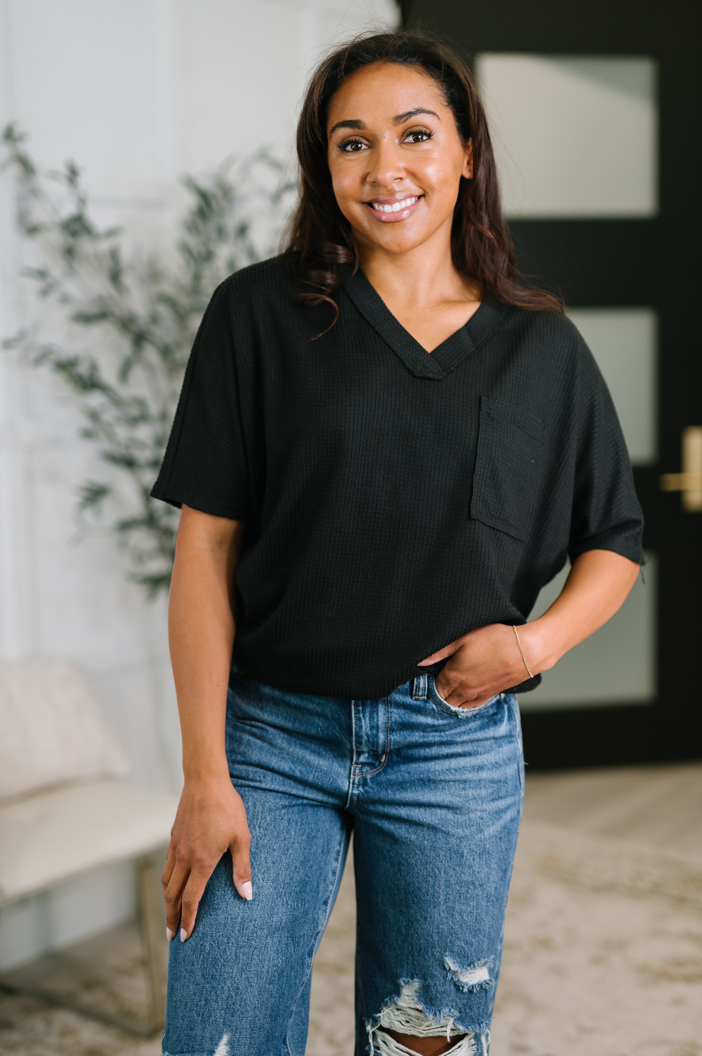 Dear Scarlett Together We're Unlimited Basic V-Neck Tee in Black Womens