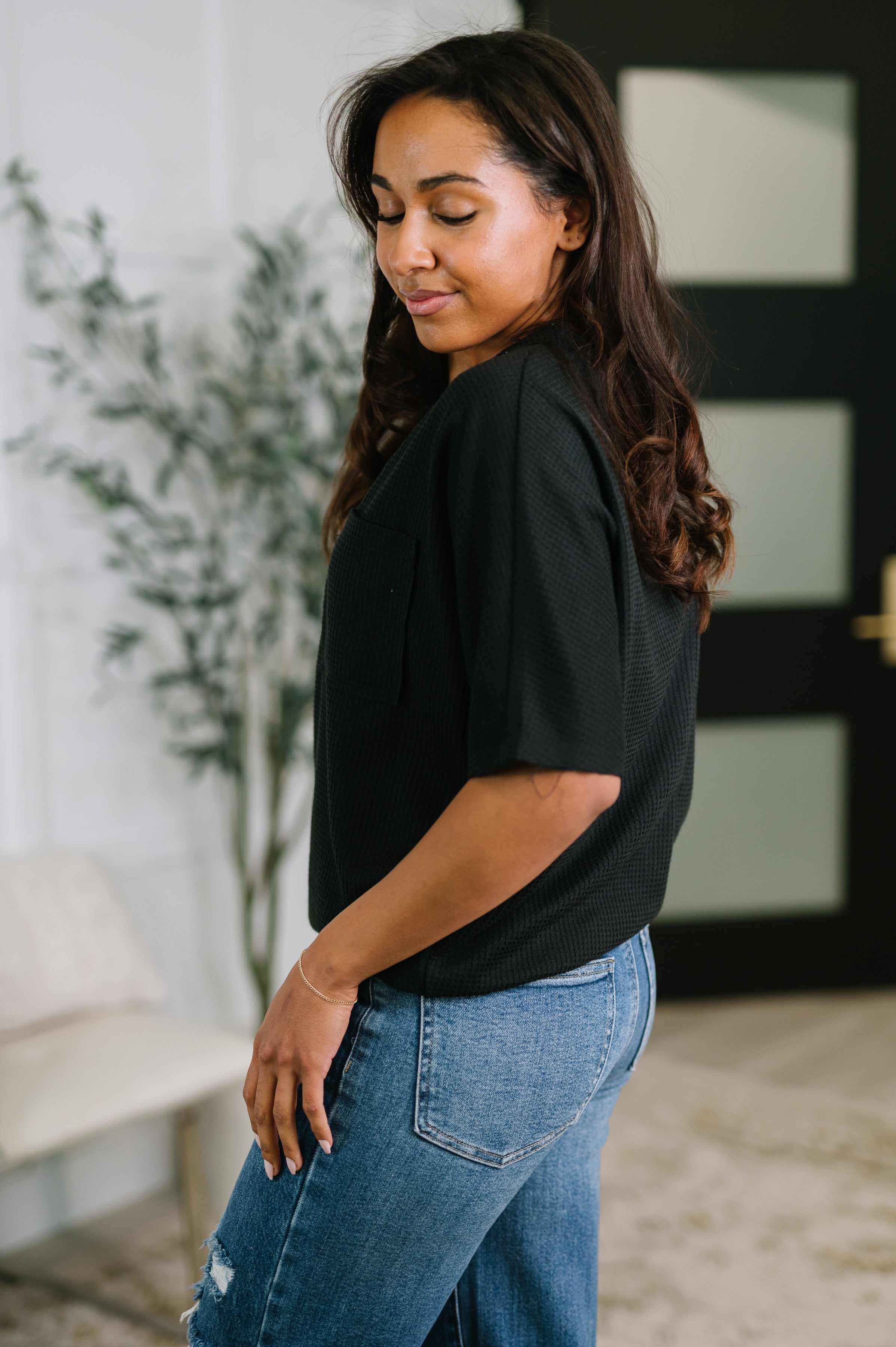 Dear Scarlett Together We're Unlimited Basic V-Neck Tee in Black Womens