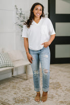 Dear Scarlett Together We're Unlimited Basic V-Neck Tee in Ivory Womens
