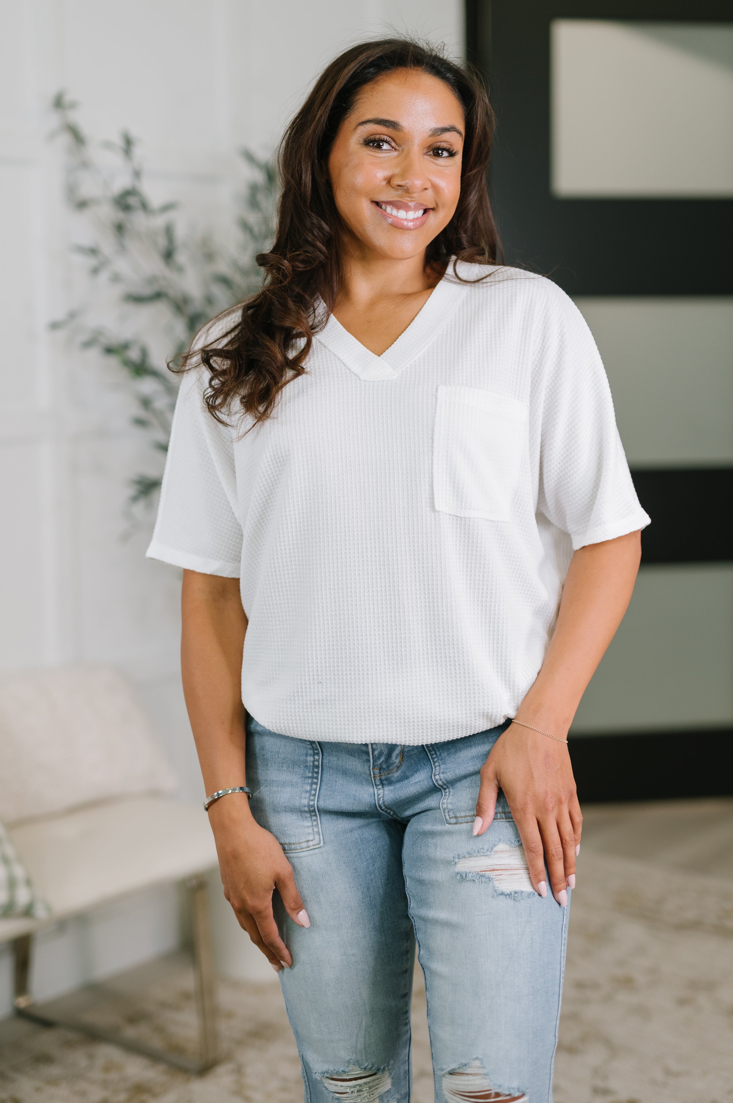Dear Scarlett Together We're Unlimited Basic V-Neck Tee in Ivory Womens