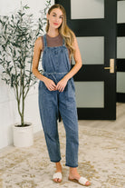 Haptics Too Cute to Compute Waist Tie Overalls in Dark Blue Womens
