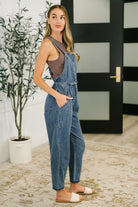Haptics Too Cute to Compute Waist Tie Overalls in Dark Blue Womens
