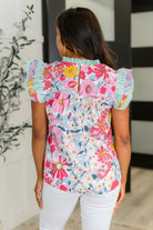 One Eleven North Too Fab to Care Ruffled High Neck Floral Blouse Womens