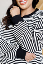 One Eleven North Too Good to Be True Striped Drop Shoulder Top in Black Tops