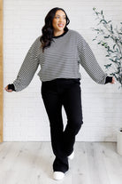 One Eleven North Too Good to Be True Striped Drop Shoulder Top in Black Tops