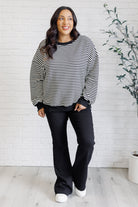 One Eleven North Too Good to Be True Striped Drop Shoulder Top in Black Tops