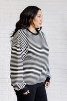 One Eleven North Too Good to Be True Striped Drop Shoulder Top in Black Tops