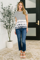 Kori America Too Sweet to Share Scalloped Hem Blouse in Ivory and Navy Womens