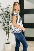 Kori America Too Sweet to Share Scalloped Hem Blouse in Ivory and Navy Womens