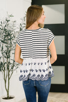 Kori America Too Sweet to Share Scalloped Hem Blouse in Ivory and Navy Womens