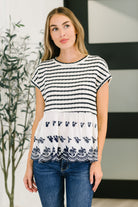 Kori America Too Sweet to Share Scalloped Hem Blouse in Ivory and Navy Womens