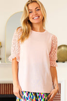 Haptics Pretty In Peach French Terry Lace Sleeve Top Haptics